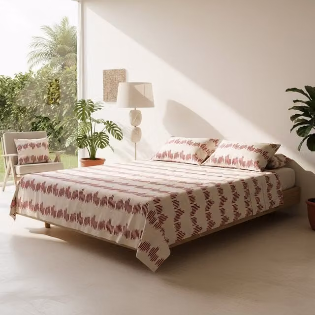 Completo letto matrimoniale KASANOVA in cotone con motivi geometrici moderni, colore rosso, L/P/H: 180 x 200 cm
