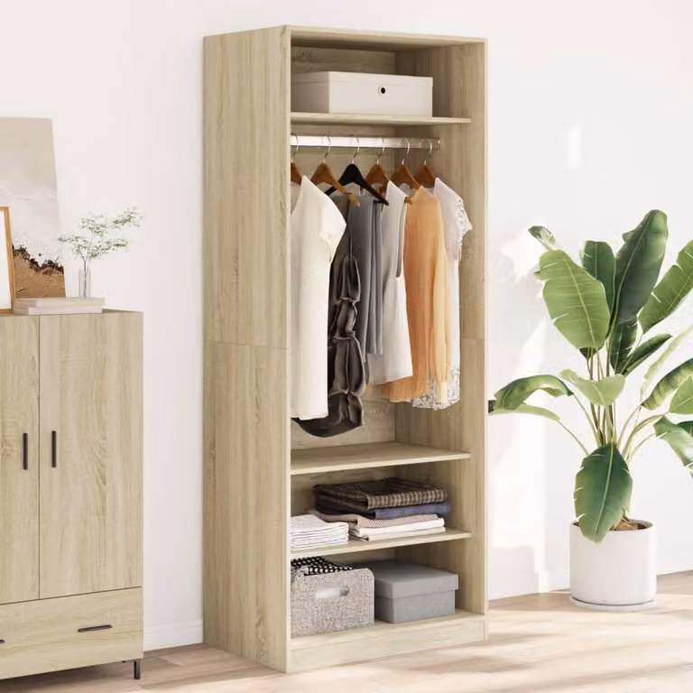 Armadio vidaXL in legno rovere con ante a battente e ripiani interni, L: 80 cm, P: 50 cm, H: 200 cm