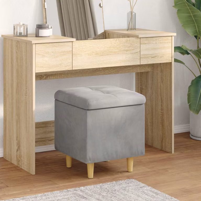 Pouf con contenitore vidaXL in velluto grigio, L 40 x P 40 x H 45 cm