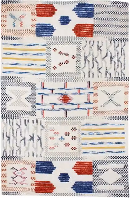 Tappeto rettangolare etnico e moderno Kendra Home in lana e cotone multicolore beige grigio e blu L: 170 cm, P: 120 cm