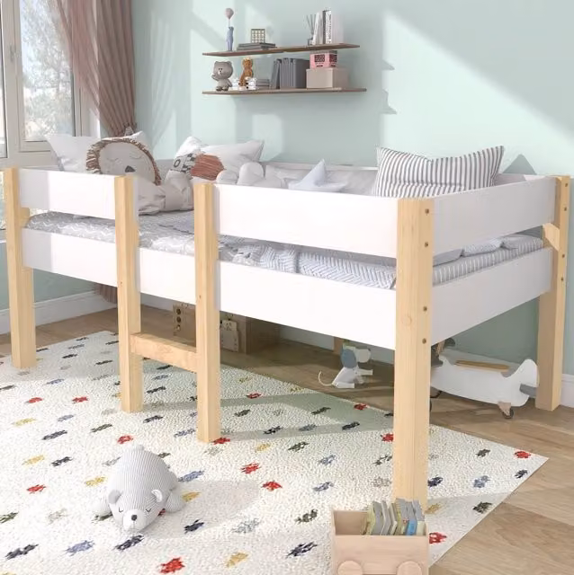 Letto semipiano per bambini in legno e MDF bianco con protezione anticaduta L/P/H: 200 x 90 x 97 cm