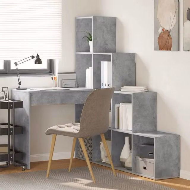 Scrivania ad angolo moderna vidaXL in MDF laminato grigio L/P/H: 149,5 x 149,5 x 101,5 cm