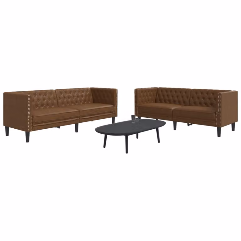 Set di 2 Divani Chesterfield vidaXL in Similpelle Marrone per Soggiorno