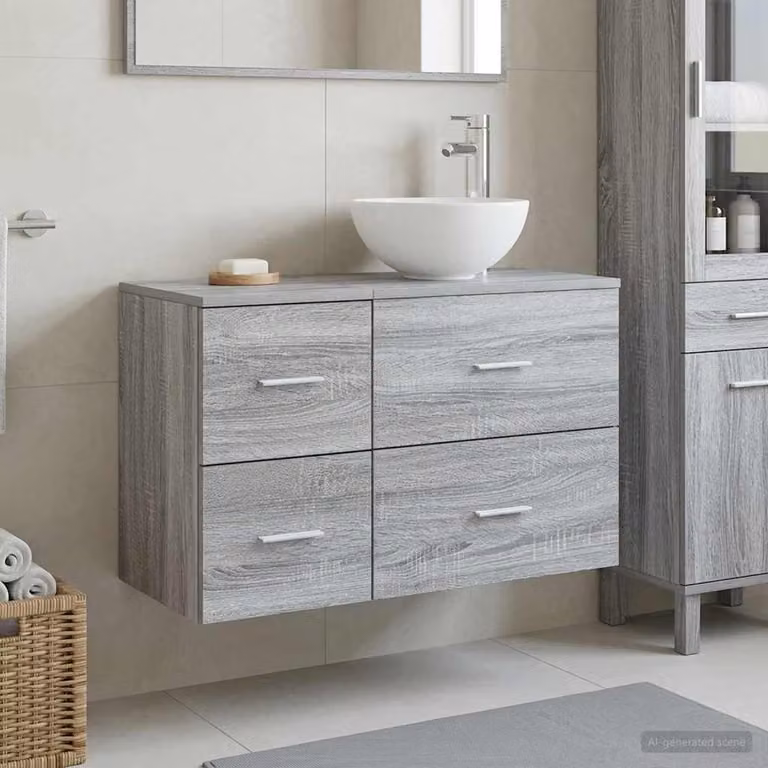 Set di mobili per il bagno moderno vidaXL composto da mobile lavabo e pensile a parete in MDF grigio opaco