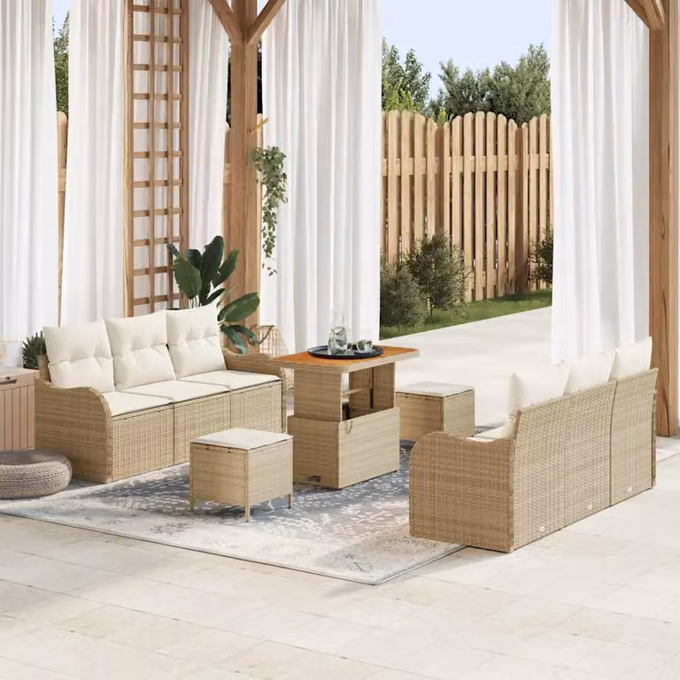 vidaXL Set Divano da Giardino 9 Pezzi con Cuscini Beige