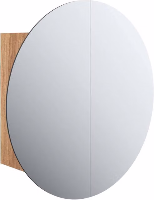 Mobiletto da bagno a parete HELLOSHOP26 con specchio rotondo e illuminazione LED in legno di rovere marrone L/P/H: 40 x 40 x 17,5 cm