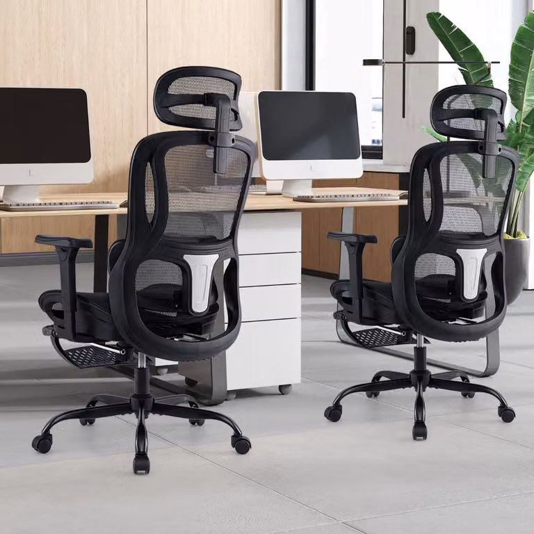 Sedia da gaming e ufficio ergonomica Costway con poggiatesta e braccioli, girevole in tessuto nero