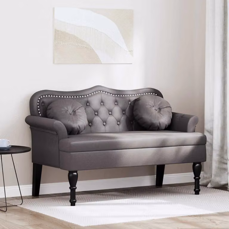 Panca Chesterfield vidaXL in pelle sintetica grigia con braccioli, L: 120,5 cm, P: 65 cm, H: 75 cm