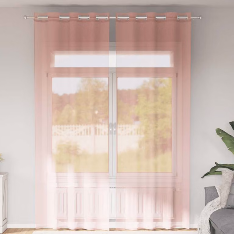 Set di 2 tende in voile semi-trasparenti vidaXL con occhielli, colore rosa, L: 140 cm x H: 260 cm