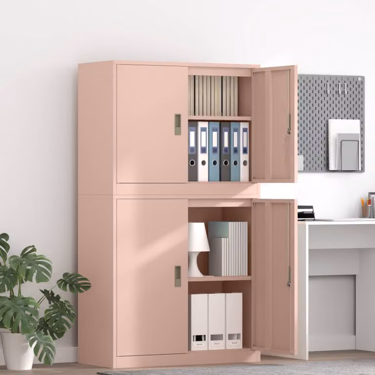 Set di 2 armadi vidaXL in metallo rosa con ante a battente e serratura, L: 90 cm, P: 40 cm, H: 160 cm