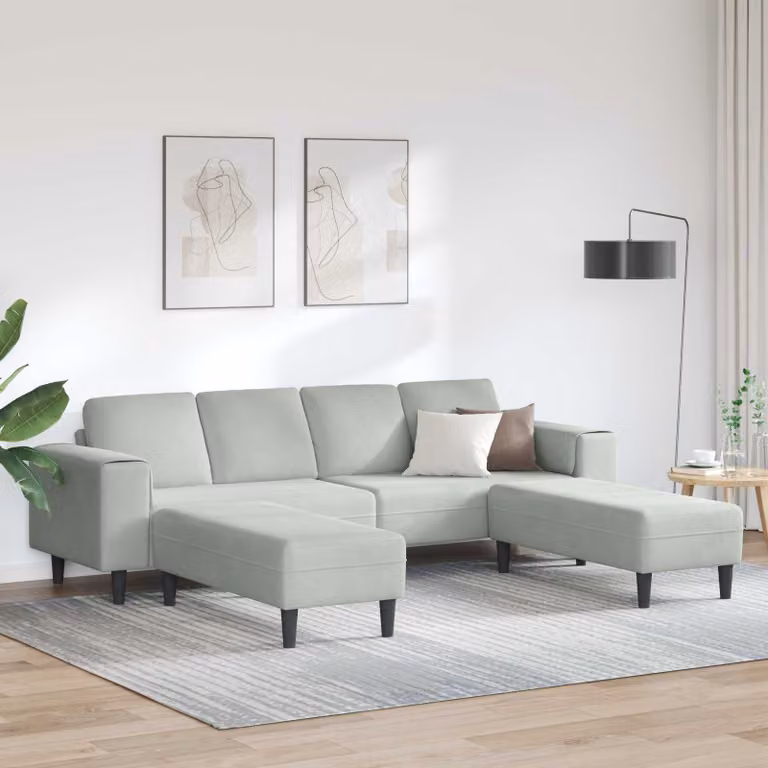 Set di divano componibile a U vidaXL moderno in tessuto grigio chiaro con cuscini inclusi