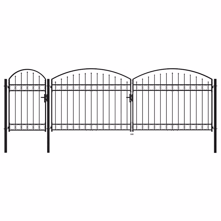 vidaXL Cancello da giardino a doppia anta in acciaio nero tipo swing L: 5 m, H: 1,75 m