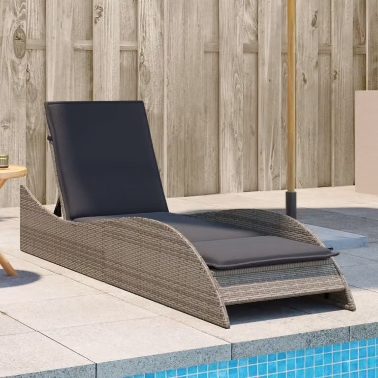 vidaXL Lettino Prendisole in Polyrattan Grigio con Cuscino e Poggiatesta Regolabile L: 60 cm, P: 205 cm, H: 73 cm