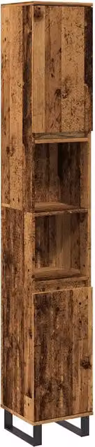 Mobiletto da bagno classico HELLOSHOP26 in legno anticato marrone con ante a battente e ripiano aperto L/P/H: 30 x 30 x 190 cm