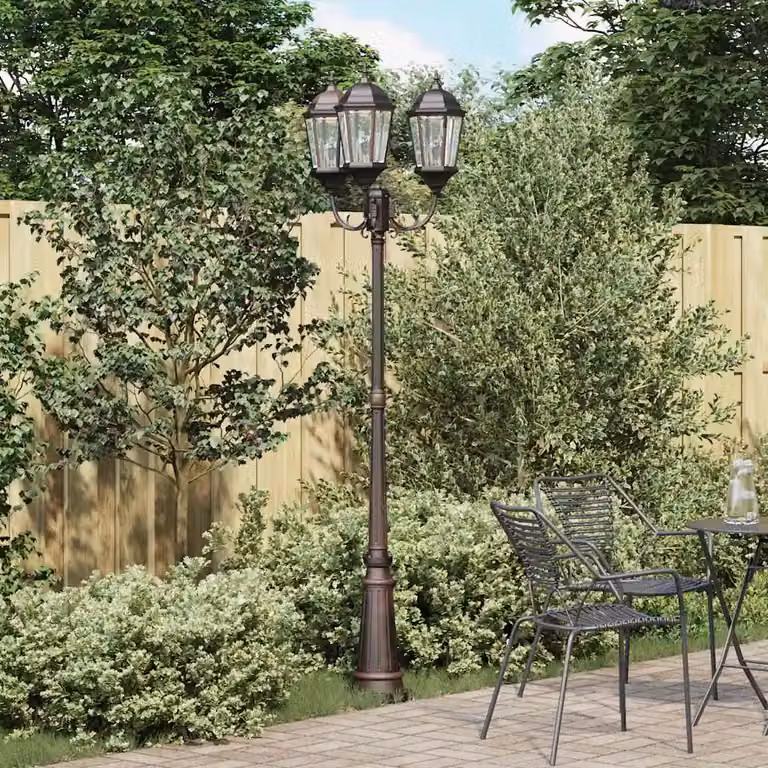 Luce da giardino vidaXL in alluminio e vetro, colore bronzo, L: 61 cm, P: 53 cm, H: 235 cm
