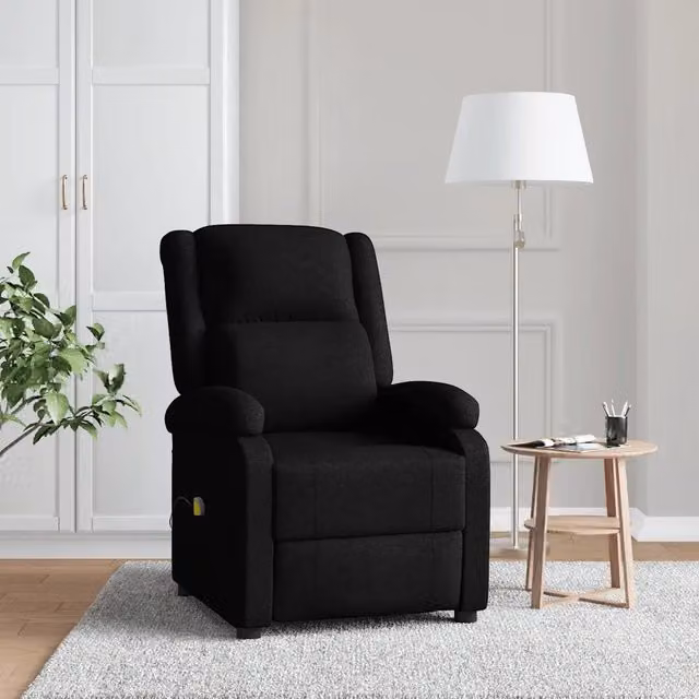 Poltrona relax reclinabile con massaggio vidaXL in tessuto nero con braccioli e struttura in legno e metallo L/P/H: 98 x 70 x 93 cm