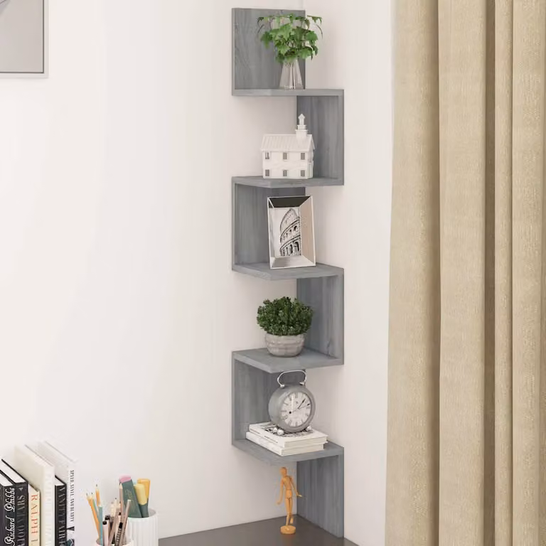 Mensola angolare da parete vidaXL in MDF Grigio, L 20 cm x P 20 cm x H 127,5 cm