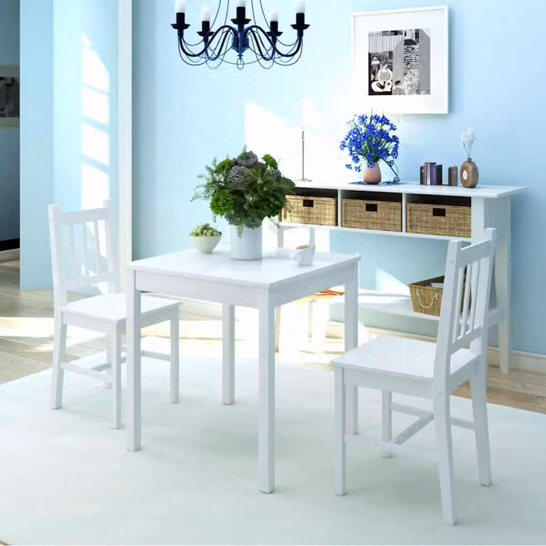 Set da pranzo vidaXL in legno di pino bianco con tavolo quadrato e tre sedie in stile scandinavo