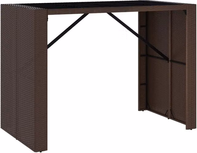 Tavolo Bar da Giardino Rettangolare in Polyrattan con Piano in Vetro Marrone e Nero L: 145 cm, P: 80 cm, H: 110 cm