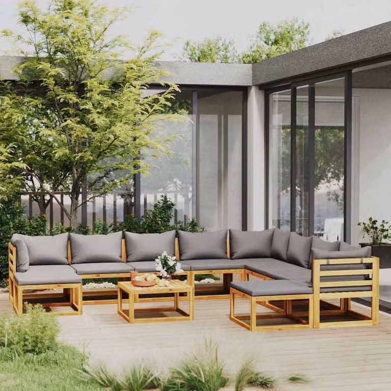 vidaXL Set di Divani da Giardino 11 pz in Legno di Acacia con Cuscini Grigi