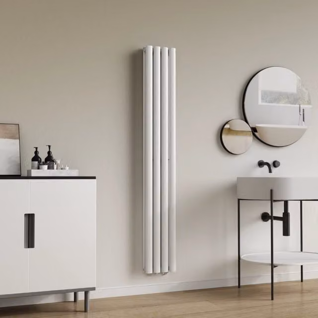Termosifone a pannello doppio con elementi tubolari neu.haus, colore bianco, H: 160 cm, L: 24 cm