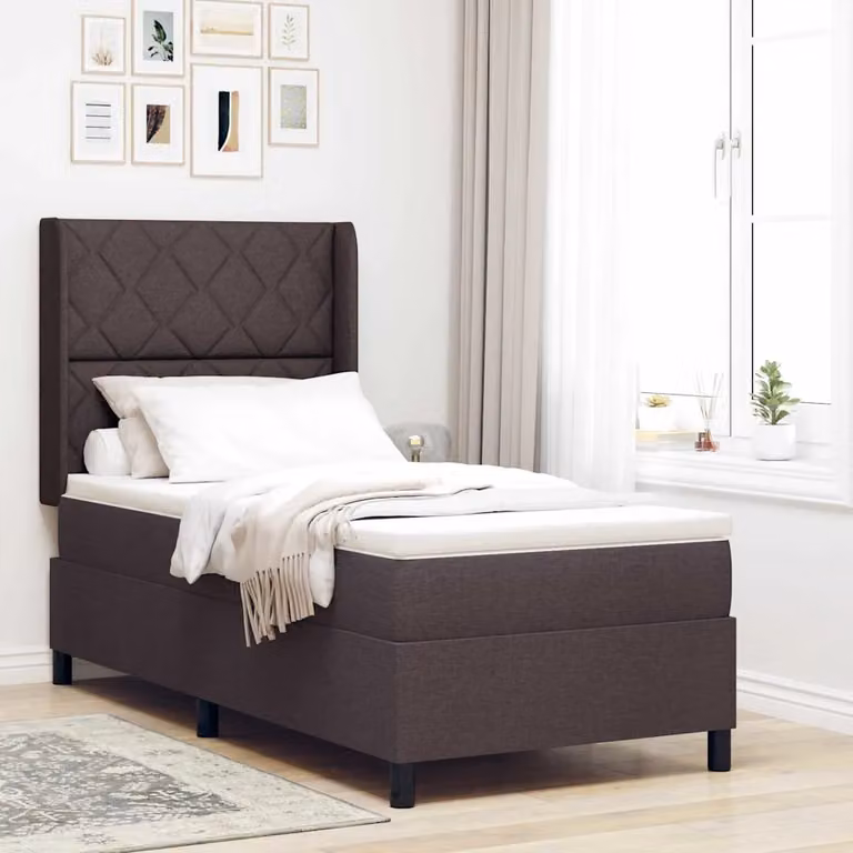 Letto moderno vidaXL con molle a sacchetto e illuminazione LED sottostante in tessuto marrone L 100 x P 200 cm