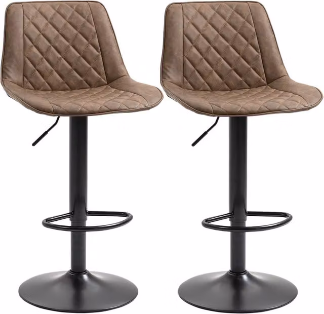 Set di 2 sgabelli da cucina Zephmum marroni con seduta girevole in ecopelle e altezza regolabile L/P/H: 46.5 x 51 x 86-106 cm