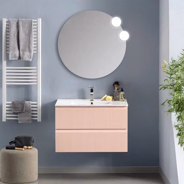 Mobile bagno sospeso Inbagno Giava rosa opaco con frontale cannettato L: 101 cm