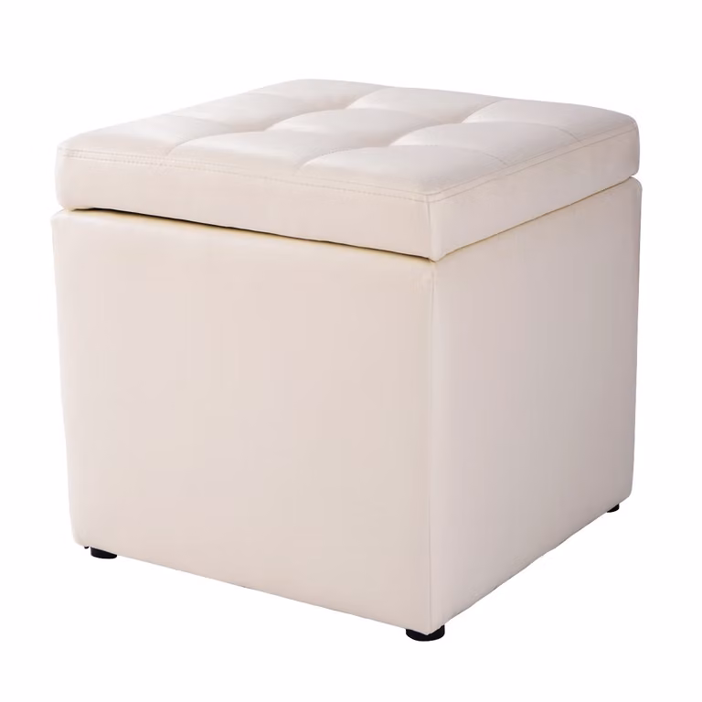 Costway Pouf Ottomana a forma di cubo con coperchio in ecopelle Beige