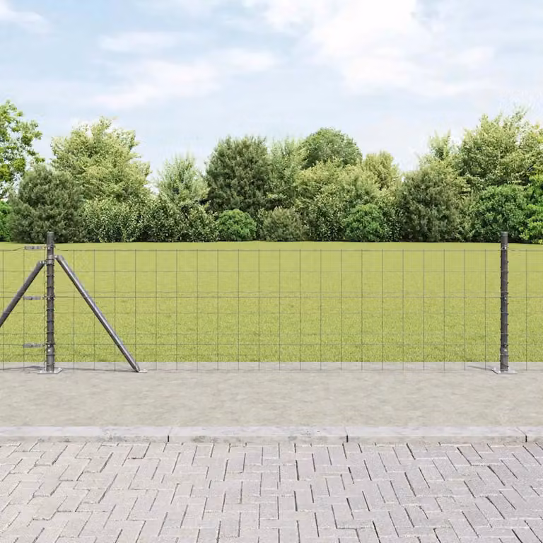 Recinzione Euro vidaXL con base in calcestruzzo, rete in acciaio rivestita in PVC, Grigio, L: 50 m, H: 0,6 m
