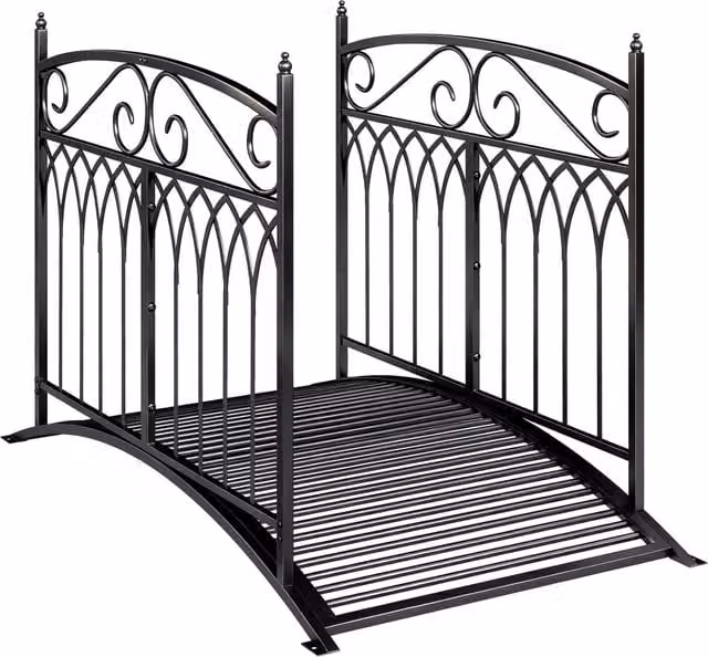 Ponte da Giardino Decorativo Xylo in Metallo Nero Stile Barocco L: 91 cm, H: 74 cm, P: 18,5 cm