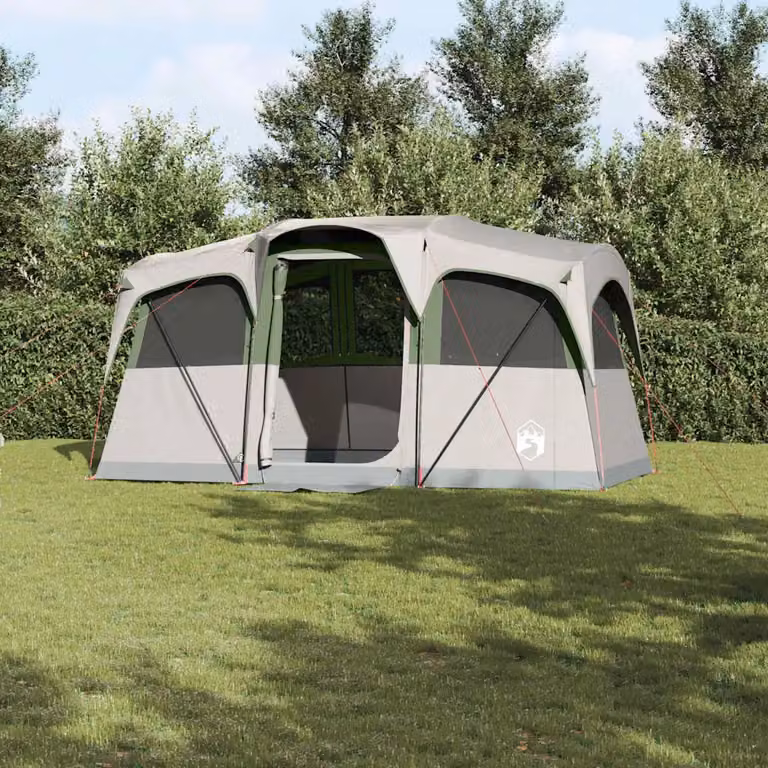Tenda Familiare vidaXL in Poliestere e Acciaio, Colori Bianco, Verde e Grigio, L: 435 cm, P: 255 cm, H: 216 cm