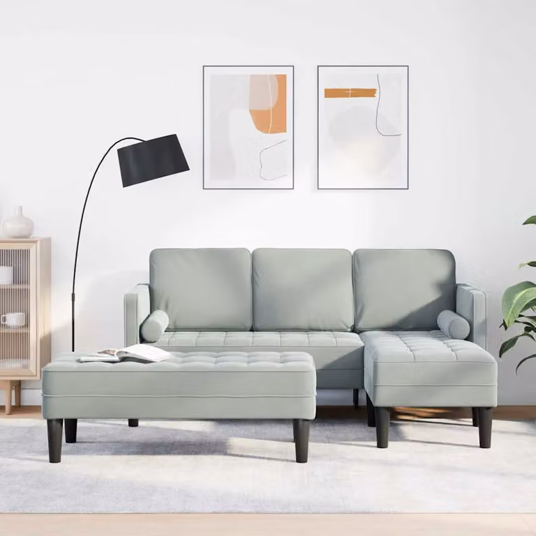 Set di divani angolari a L vidaXL con pouf coordinato, colore grigio, design minimalista per il tuo soggiorno