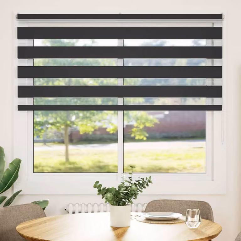 Tenda a Rullo Zebra vidaXL Giorno e Notte, Colore Nero, Larghezza Tessuto: 150,9 cm, in Poliestere
