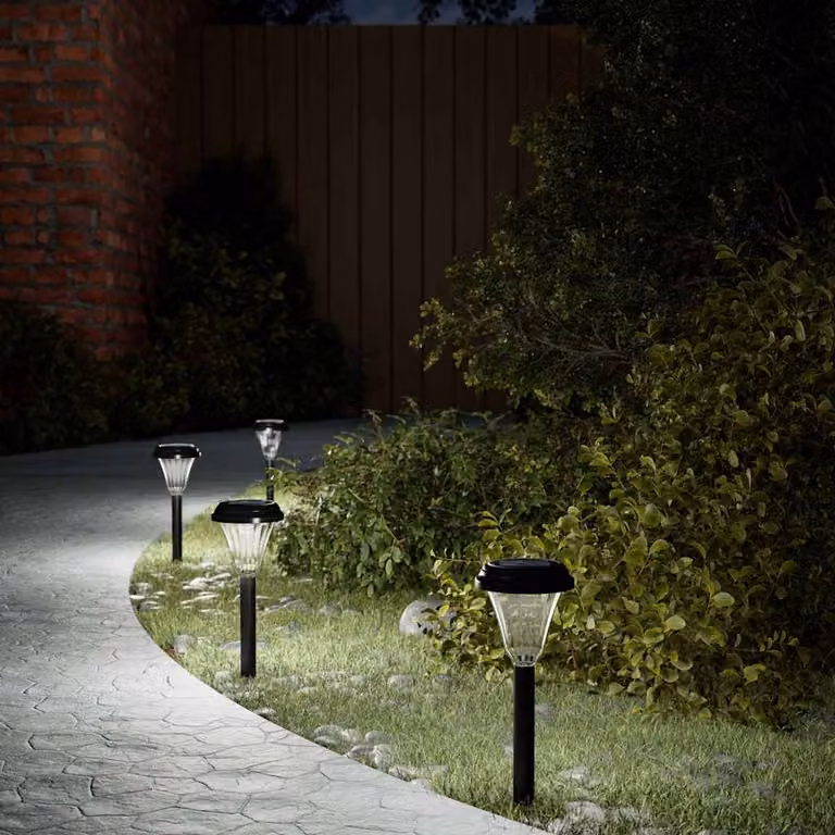 Set di 12 luci solari LED vidaXL bianche per percorsi da giardino con picchetti e sensore crepuscolare