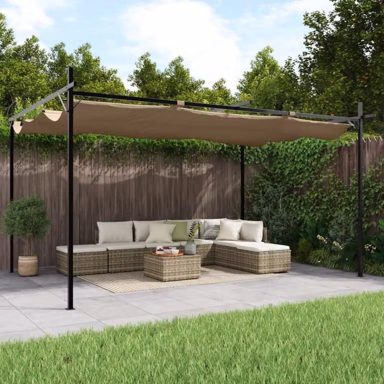 Pergola con Tetto Retrattile vidaXL Beige L: 395 cm, P: 292 cm, H: 230 cm