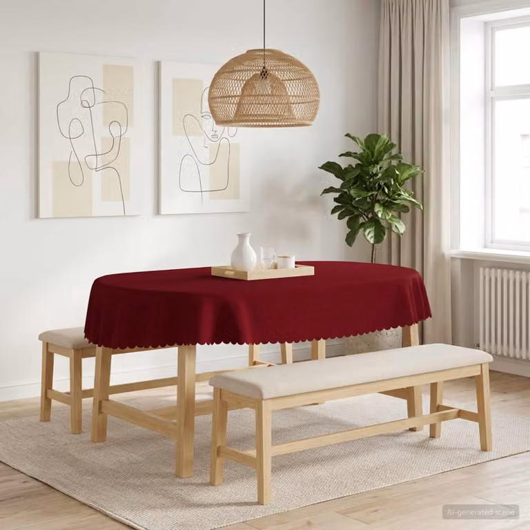 Tovaglia Ovale vidaXL in Jacquard Rosso Vino, Idrorepellente e Lavabile in Lavatrice, L: 160 cm x P: 220 cm