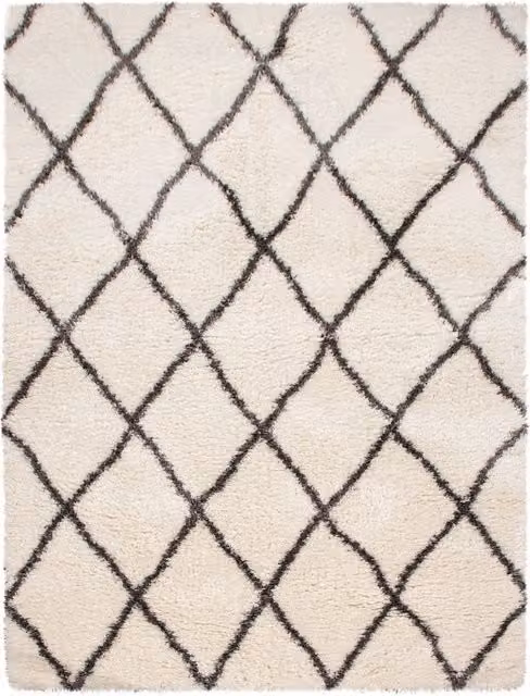 Tappeto Mahara beige a pelo alto con design geometrico moderno L: 90 cm, P: 60 cm
