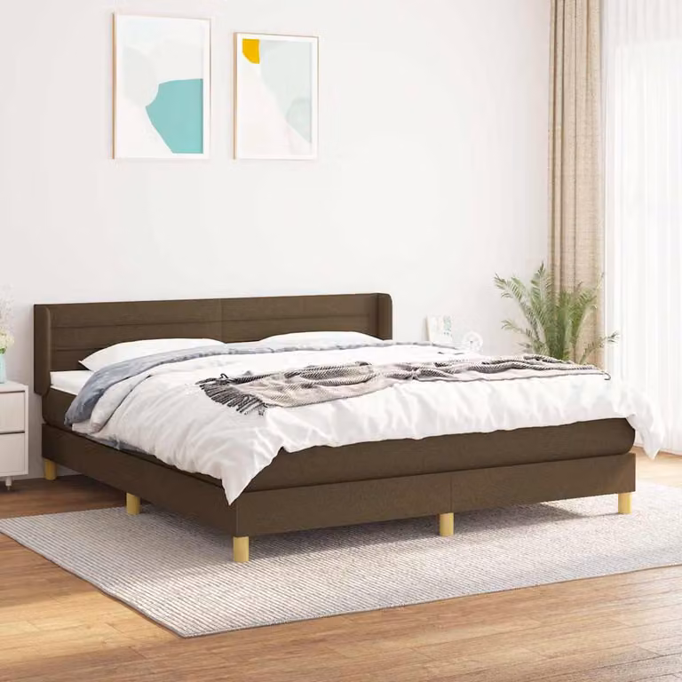 vidaXL Giroletto a Molle con Materasso Ibrido in Tessuto Marrone e Bianco L/P/H: 180 x 200 x 88 cm