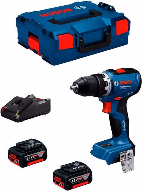Trapano a percussione Bosch GSR 18V-65 con 2 batterie da 5,0 Ah, caricabatterie GAL 18V-40 e L-Boxx 136, colore blu