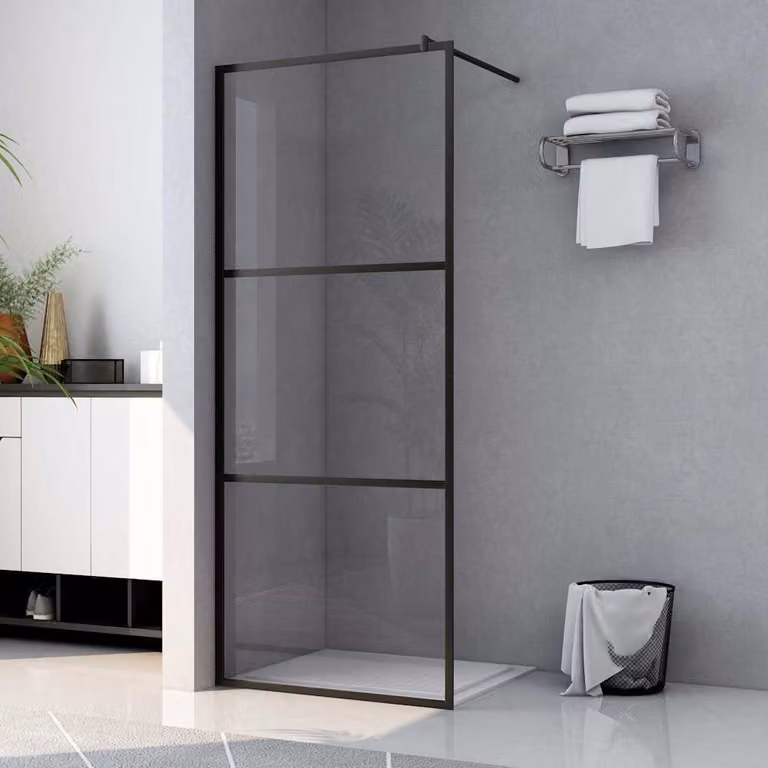 Parete Doccia Walk-in vidaXL in Vetro Trasparente ESG con Profilo Nero L: 90 cm, H: 195 cm