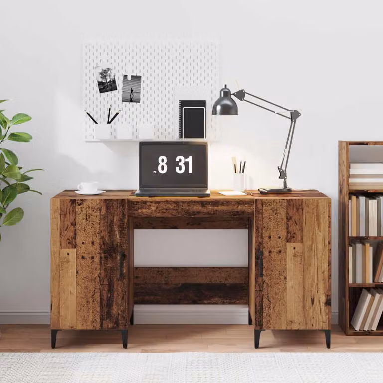 Scrivania da ufficio vidaXL in legno e metallo, stile minimalista, L/P/H: 140 x 50 x 75 cm