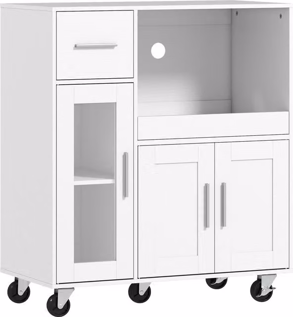 Mobile da cucina su ruote HOMCOM bianco con ripiani e cassetti interni