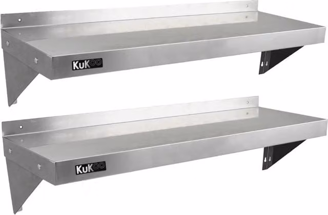 Set di 2 Ripiani in Acciaio Inox KuKoo per Cucina Professionale, Colore Argento, L 125 cm x P 30 cm