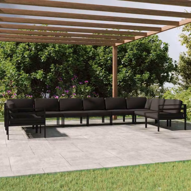 vidaXL Set di Divani da Giardino 10 Pezzi con Cuscini in Alluminio Antracite e Tessuto Resistente ai Raggi UV