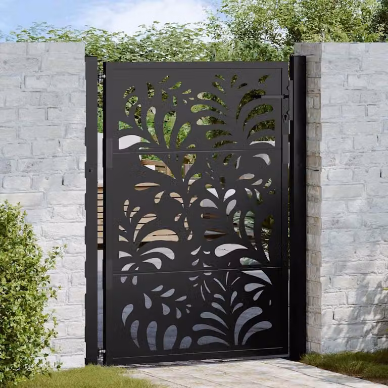 Cancello singolo da giardino vidaXL in acciaio nero con design ondulato L: 110 cm, H: 130 cm