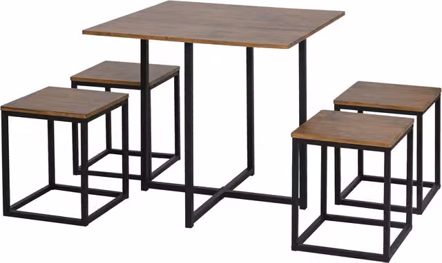 Set da pranzo HOMCOM composto da tavolo rettangolare e 5 sedie in stile industriale, realizzato in legno e metallo, colore nero e legno
