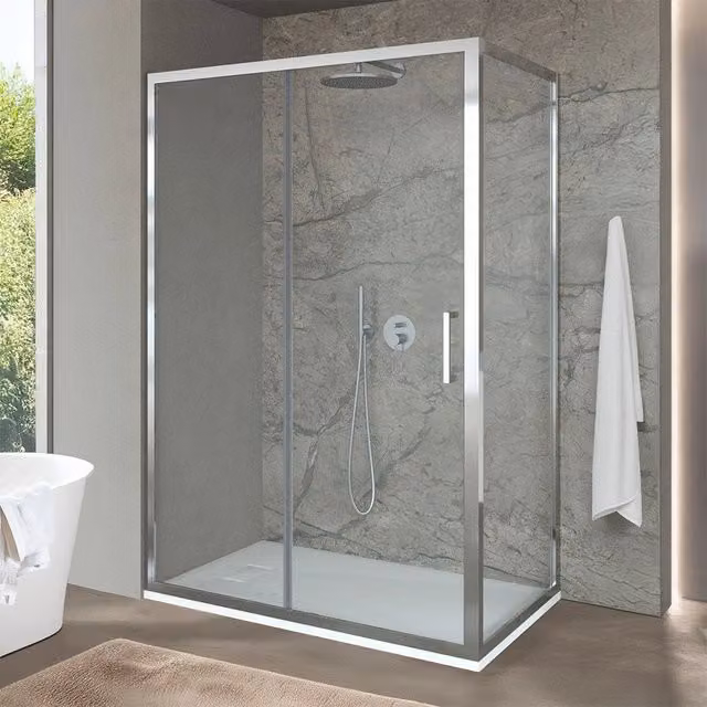 Box doccia angolare INBAGNO con porta scorrevole in vetro trasparente, L: 160 cm, P: 70 cm, H: 200 cm