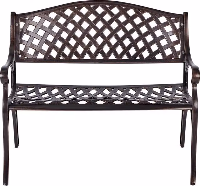 Panchina da giardino Beliani in alluminio marrone con braccioli stile vintage L: 160 cm, P: 56 cm, H: 87 cm