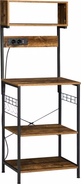 Scaffale da cucina HOMCOM in stile industriale con ripiani e ganci, Marrone, L: 60 cm, P: 42 cm, H: 153 cm